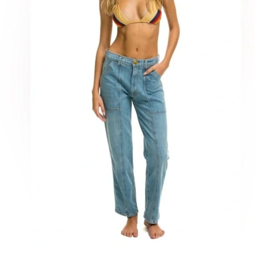 AVIATOR NATION Jeans Womens 25 Light‎ Wash Jessica High Rise Straight USA Denim